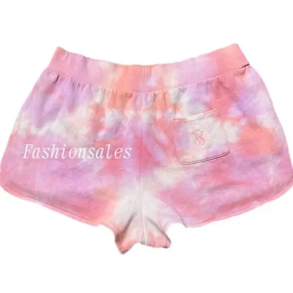 Victorias Secret On Point Soft Fleece Shorts pink coral tie dye XXL - Picture 2 of 3